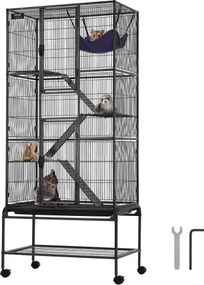 VEVOR 69" metalen rolkooi voor fretten, grote kooi met 4 verdiepingen, kooi voor kleine dieren met hellingen en lade, eenvoudig te monteren voor huisratten, hamsters, cavia's, chinchilla's, eekhoorns, egels en konijnen.