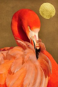 Ilustratie Flamingo With Golden Sun, Kubistika, (26.7 x 40 cm)
