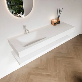 Zaro Alan badmeubel 140cm met planchet talc en vrijhangende wastafel cloud links 1 kraangat talc