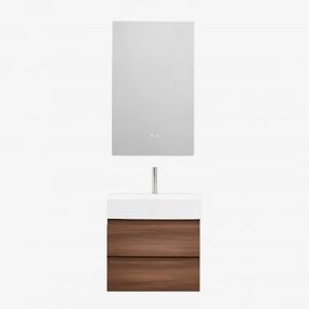 Badkamermeubelset Van Hout En Essenhoutfineer Met Geïntegreerde Wastafel Ona Donker Hout & Rectangular Led And Antifog 60x90 Cm Kirvex - Sklum