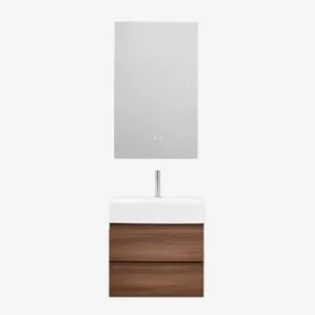 Badkamermeubelset Van Hout En Essenhoutfineer Met Geïntegreerde Wastafel Ona Donker Hout & Rectangular Led And Antifog 60x90 Cm Kirvex - Sklum