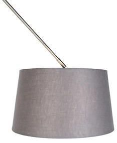 Hanglamp staal met linnen kap antraciet 35 cm - Blitz Modern E27 cilinder / rond rond Binnenverlichting Lamp
