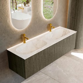 Mondiaz Kurve-dlux 150cm badmeubel shadow met 2 lades en wastafel stor small dubbel 2 kraangaten frappe