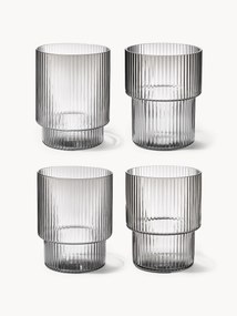Mondgeblazen waterglazen Ripple met groefreliëf, 4 stuks