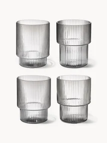 Mondgeblazen waterglazen Ripple met groefreliëf, 4 stuks