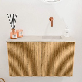 Mondiaz Joya DLux 70cm toiletmeubel oak met wastafel faye rechts zonder kraangat ostra