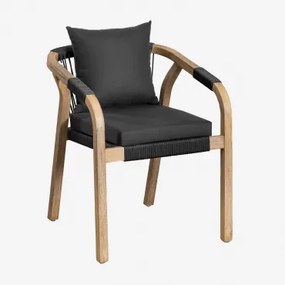 Set Van 2 Eetkamerstoelen Met Armleuningen Van Acaciahout Dubai Rustiek Acaciabruin & Stof Grijs – Grafiet - Sklum