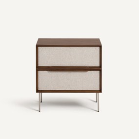 Nachtkastje met 2 laden, walnootfineer en stof, Omid