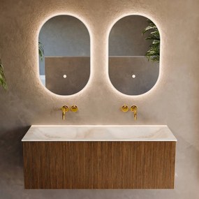 Mondiaz Kurve-dlux 120cm badmeubel dusk met 1 lade en wastafel leaf dubbel zonder kraangat opalo