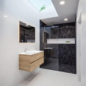 MONDIAZ VICA Badkamermeubelset - 100cm - 2 lades - wasbak Moon links - 1 kraangat - solid surface washed oak PC75341182