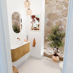 Mondiaz Joya 95cm toiletmeubel ronding links/rechts oak met wastafel faye midden zonder kraangat talc
