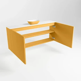 Mondiaz Fowy toiletmeubel 120cm ocher met gele waskom midden en kraangat