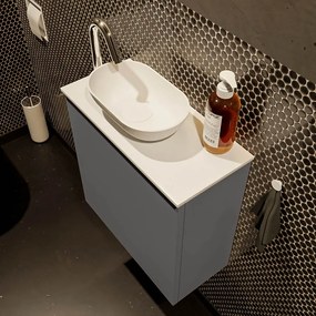 Mondiaz Fowy toiletmeubel 50cm dark grey met witte waskom links en kraangat