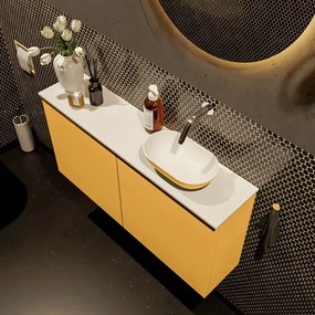 Mondiaz Fowy toiletmeubel 100cm ocher met gele waskom rechts zonder kraangat