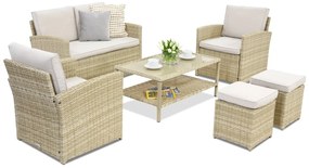 Monaco Coffee tuinmeubelen 4 + 2 Garden Point poefs beige