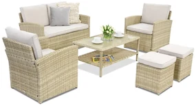 Monaco Coffee tuinmeubelen 4 + 2 Garden Point poefs beige