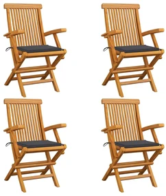 vidaXL Tuinstoelen 4 st met antracietkleurige kussens massief teakhout