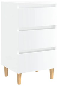 vidaXL Nachtkastje met massief houten poten 40x35x69 cm hoogglans wit