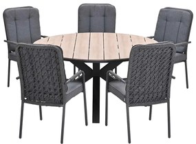 Garden Impressions Aleria tuinset 6-delig - Tulli tuintafel Ø148x75 cm - light teak vironwood