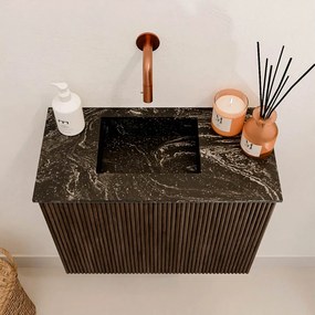 Mondiaz Joya DLux 50cm toiletmeubel walnut met wastafel faye links zonder kraangat lava