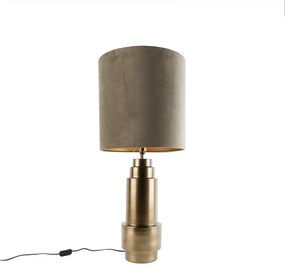 Tafellamp brons velours kap taupe met goud 40 cm - Bruut Art Deco E27 rond Binnenverlichting Lamp