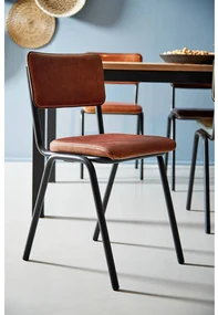 Goossens Eetkamerstoel Chaplin cognac leer leuning, urban industrieel