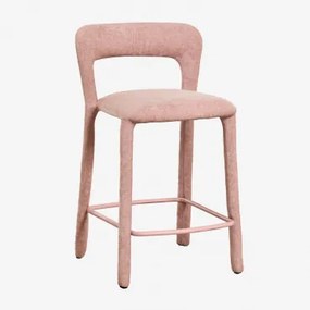 Hoge Kruk Met Gestoffeerde Rugleuning Brusel ↑65 Cm & Stof Chenille Roze – Kwarts - Sklum