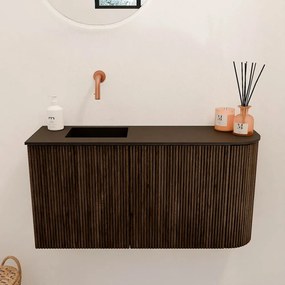 Mondiaz Joya 80cm toiletmeubel ronding rechts walnut met wastafel faye links zonder kraangat urban