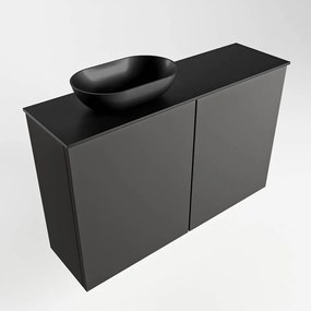 Mondiaz Fowy toiletmeubel 80cm dark grey met zwarte waskom links zonder kraangat