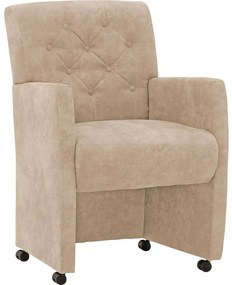 Goossens Eetkamerstoel Oliver beige microvezel met armleuning en met wielen, stijlvol landelijk