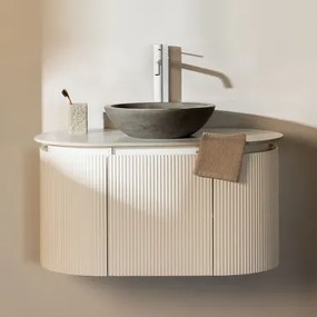Carsone Houten Badkamermeubelset Wit & Zonder Extra Eenheid & Rond Grijs Cement Ø40 Cm Tarsis & Spiegelloze & Wit ↑30 Cm - Sklum