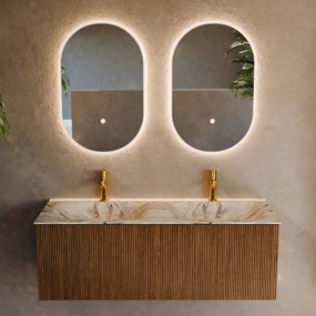 Mondiaz Kurve-dlux 120cm badmeubel dusk met 1 lade en wastafel leaf dubbel 2 kraangaten glace