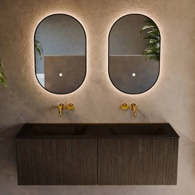 Mondiaz Kurve 130cm badmeubel shadow met 2 lades en wastafel cloud dubbel zonder kraangat urban