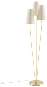 Drievoudige staande lamp in messing, linnen&amp;rotan, Amaya