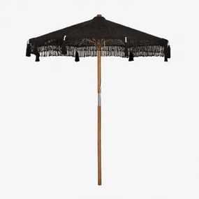 Tongariki Teak En Katoenen Parasol Ø220 Cm & Zwart Macramé - Sklum