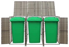 vidaXL Containerberging driedubbel 207x80x117 cm poly rattan grijs