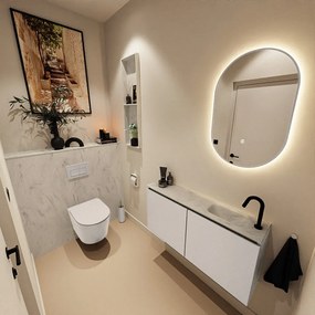 Mondiaz Ture DLux toiletmeubel 100cm linen met wastafel opalo rechts met kraangat