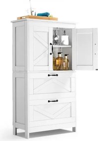 VEVOR Badkamerkast 4-laags hout met 2 deuren, 2 lades en verstelbare plank, staande kast voor keuken/woonkamer/entree, opbergkast keukenkast wit