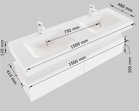 Mondiaz Alan DLux badmeubel 150cm smoke 2 lades met wastafel lava dubbel zonder kraangat