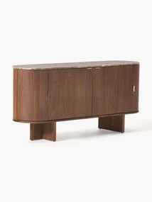 Houten dressoir Zumi met afgeronde hoeken en marmeren blad