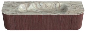Mondiaz Kurve-dlux 160cm badmeubel ronding links/rechts ruby met 1 lade en 2 deuren en wastafel big medium midden zonder kraangat glace