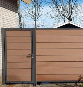 Tuindeur aluminium antraciet frame Modular - composiet bruin gevlamd (90 x 200 cm)