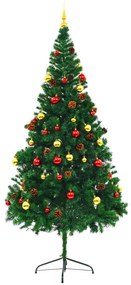 vidaXL Kunstkerstboom met kerstballen en LED's 210 cm groen