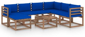vidaXL 8-delige Loungeset met blauwe kussens