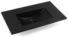 Fontana Lento wit badkamermeubel ribbelfront met zwarte wastafel 80cm zonder kraangat en ronde spiegel