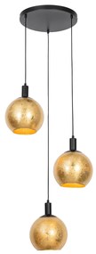 Design hanglamp zwart met goud glas 3-lichts - Bert Design E27 rond Binnenverlichting Lamp
