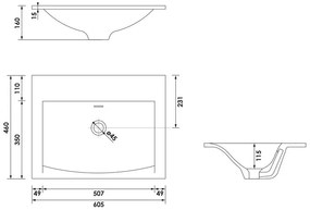 Brauer Glacier wastafel fine stone 60cm zonder kraangat wit mat