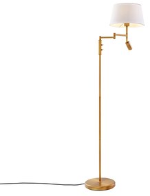 Vloerlamp brons met witte kap en verstelbare leeslamp - Ladas Retro, Klassiek / Antiek E27 Binnenverlichting Lamp