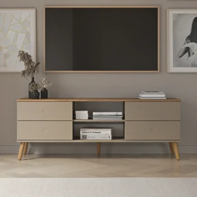 Tenzo Dot Tv-meubel Mat Taupe Met Eiken - 162x43x60cm.