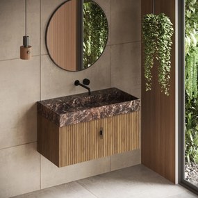 Muebles Zahora badmeubel ribbelfront 100cm eiken met Dark Emperador wastafel zonder kraangat